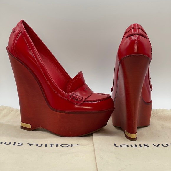 Louis Vuitton Shoes - Louis Vuitton Fetish Platform Wood Wedge Limited Edition Leather Shoes
